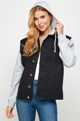 Women’s Black Denim Jacket with Fleece Hood | Zarnesh